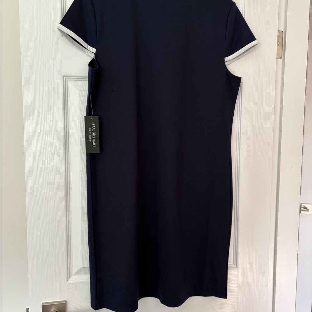 Isaac Mizrahi Navy Shift Dress with White Trim - Picture 7 of 12